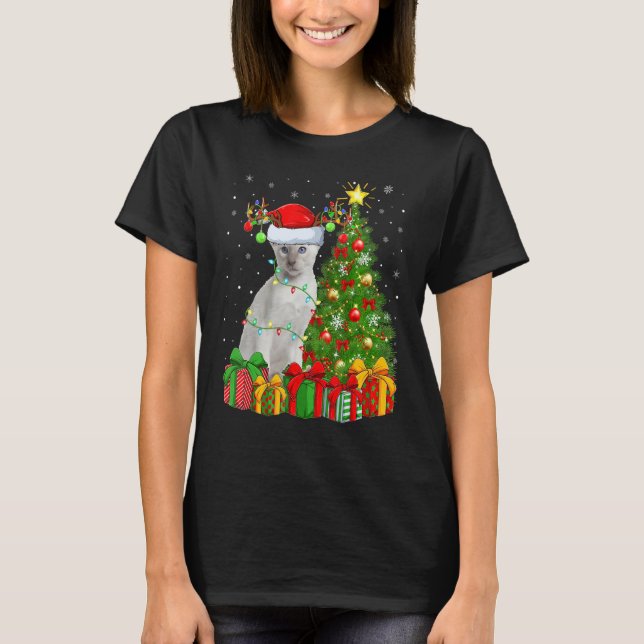 Xmas Holiday Santa Siamese Cat Christmas Tree T-Shirt (Vorderseite)