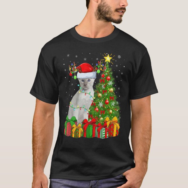 Xmas Holiday Santa Siamese Cat Christmas Tree T-Shirt (Vorderseite)