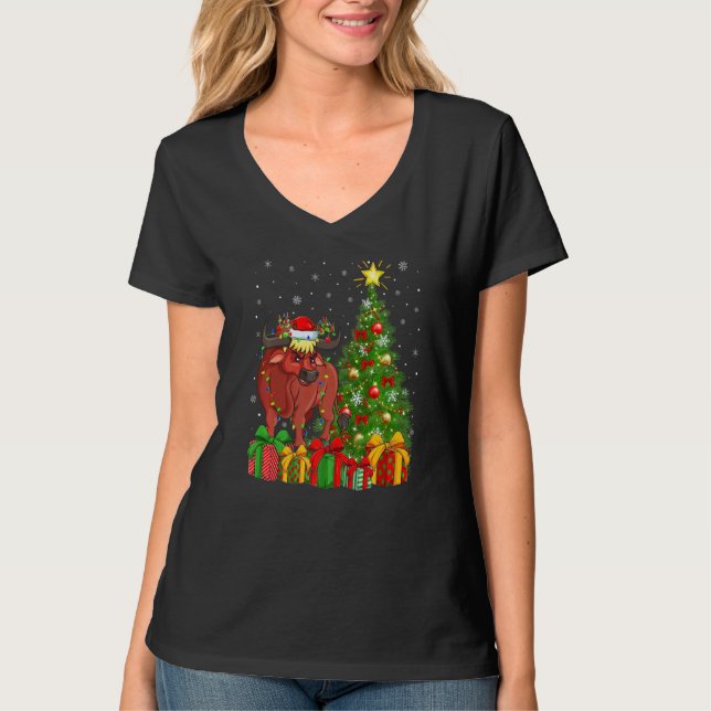 Xmas Holiday Santa Water Buffalo Christmas Tree   T-Shirt (Vorderseite)