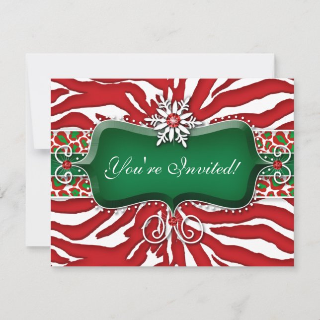 Xmas Holiday Snowflake Zebra Leopard Herz Einladung (Vorderseite)