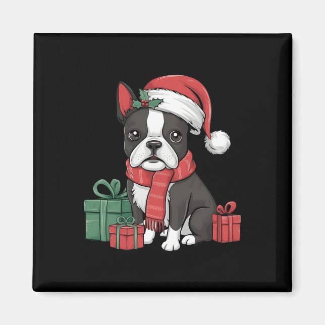 Xmas Holiday Weihnachtsmannmütze Boston Terrier Do Magnet (Vorne)