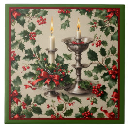 Xmas Holly und Candles Fantasy Fliese