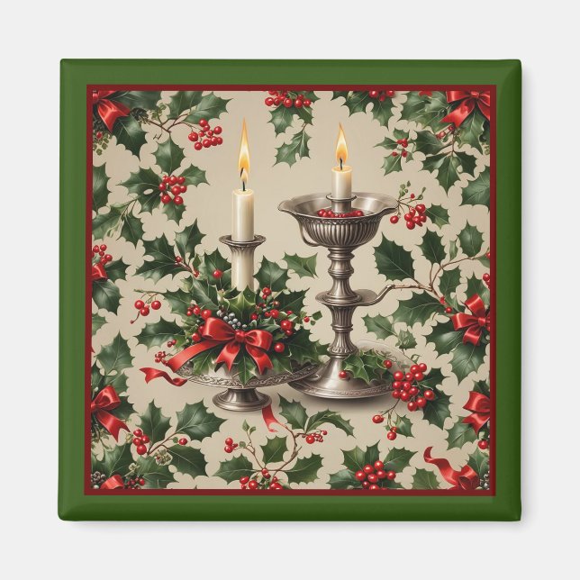 Xmas Holly und Candles Fantasy Magnet (Vorne)