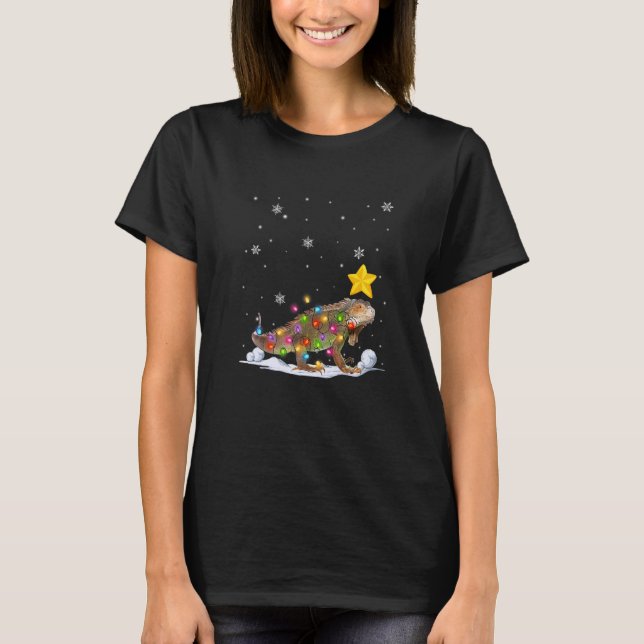 Xmas Iguana Animals Weihnachtsbaum Lichter T-Shirt (Vorderseite)