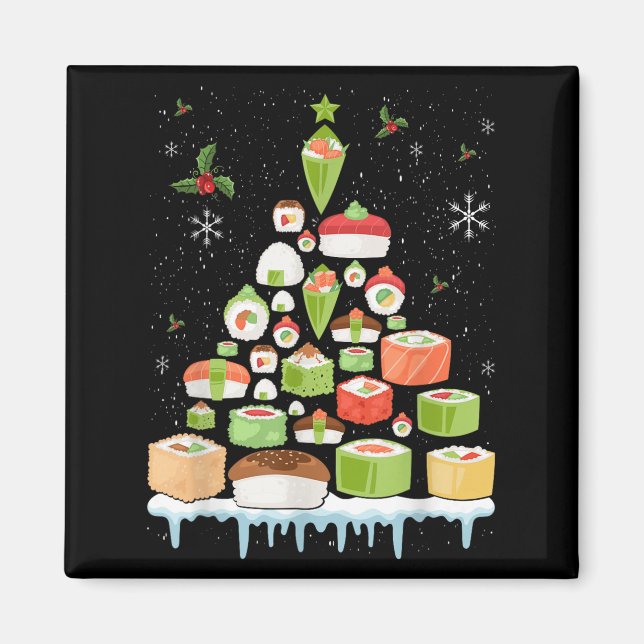 Xmas Japanese Sushi Christmas Tree Holiday Pajama  Magnet (Vorne)