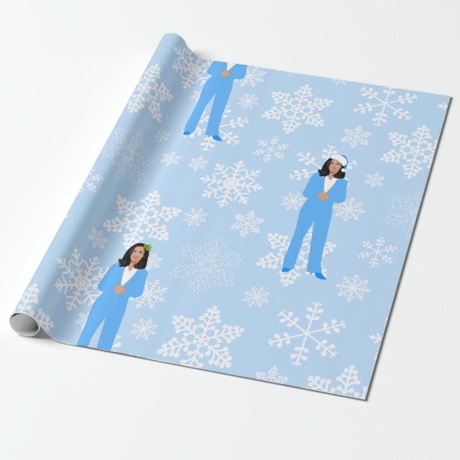 xmas kamala harris santa blaue Schneeflocken Geschenkpapier (Ungerollt)