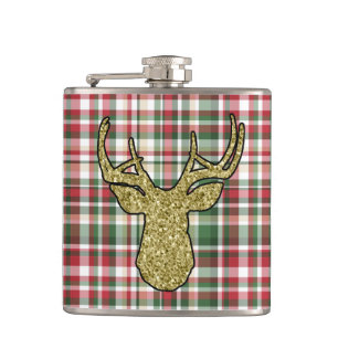 XMAS Kariert Tartan Gold Deer Buck Flask Flachmann