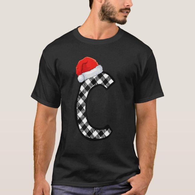 Xmas Karierte Hauptstadt Letter C Santa Monogram C T-Shirt (Vorderseite)