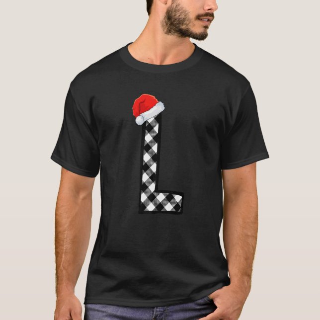 Xmas Karierte Hauptstadt Letter L Santa Monogram C T-Shirt (Vorderseite)