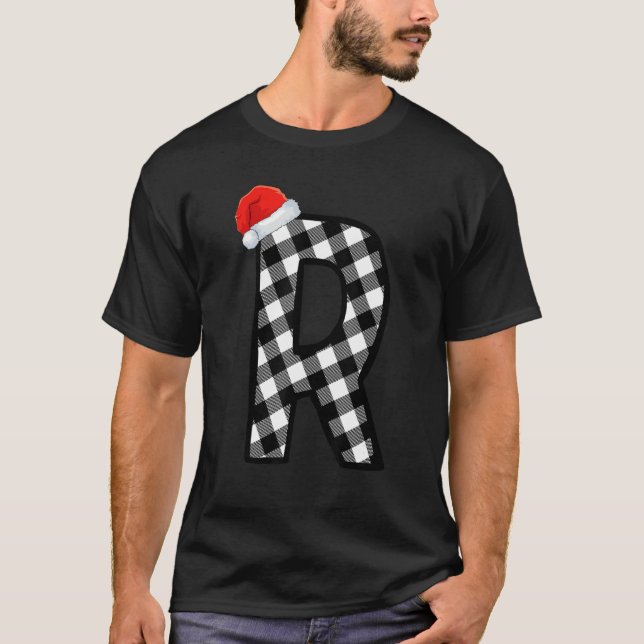 Xmas Karierte Hauptstadt Letter R Santa Monogram W T-Shirt (Vorderseite)
