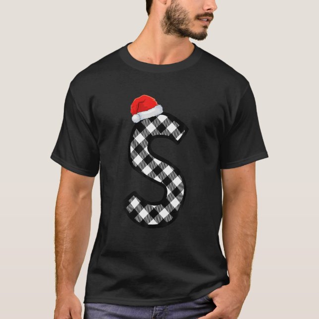 Xmas Karierte Hauptstadt Letter S Santa Monogram C T-Shirt (Vorderseite)