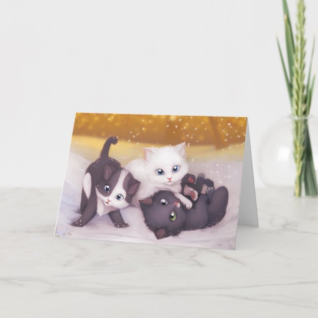 Xmas Kittens Postcard Feiertagskarte (Vorderseite)
