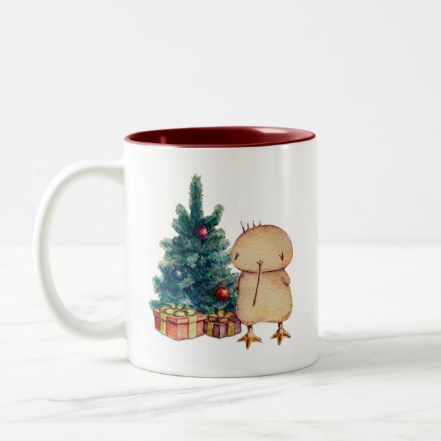 Xmas Kwii der niedliche Kiwi-Vogel Zweifarbige Tasse (Links)