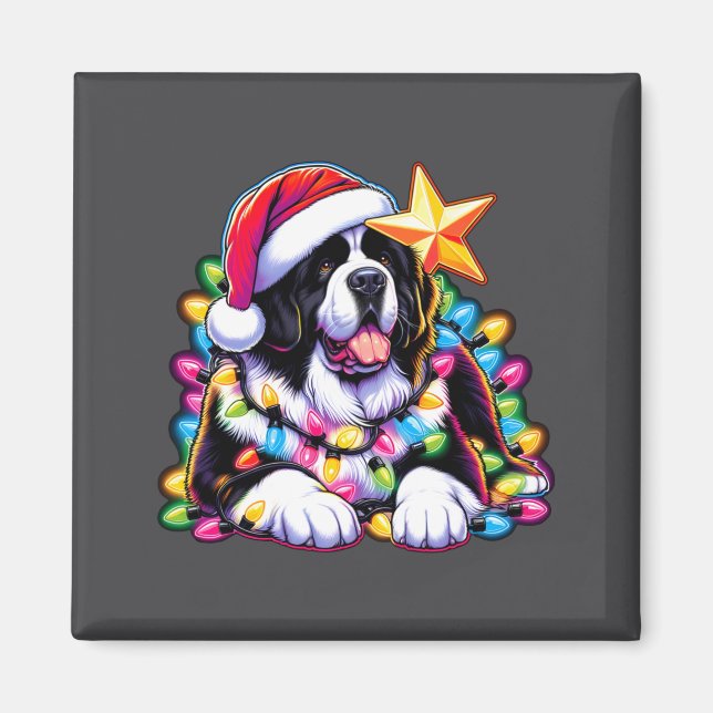 Xmas Landseer Newfoundland Dog Tangled Christmas L Magnet (Vorne)