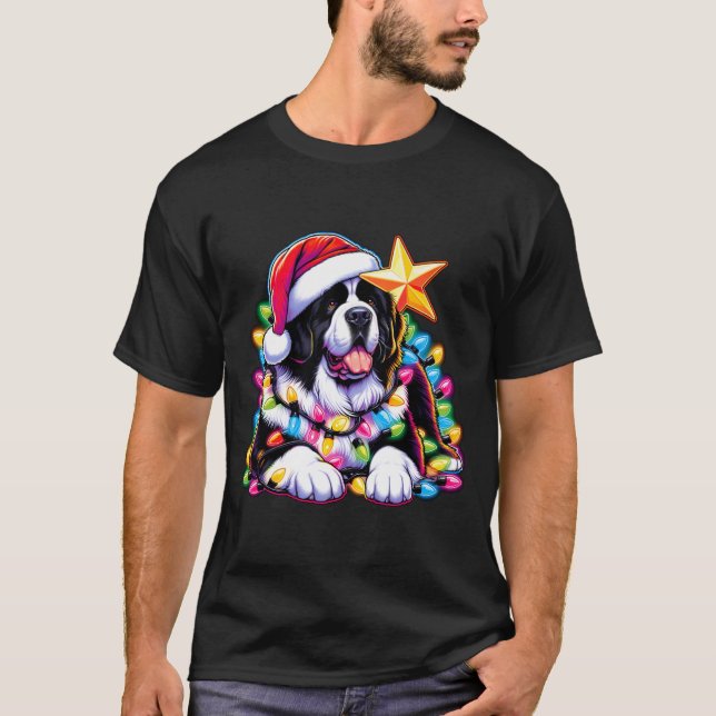 Xmas Landseer Newfoundland Dog Tangled Christmas L T-Shirt (Vorderseite)