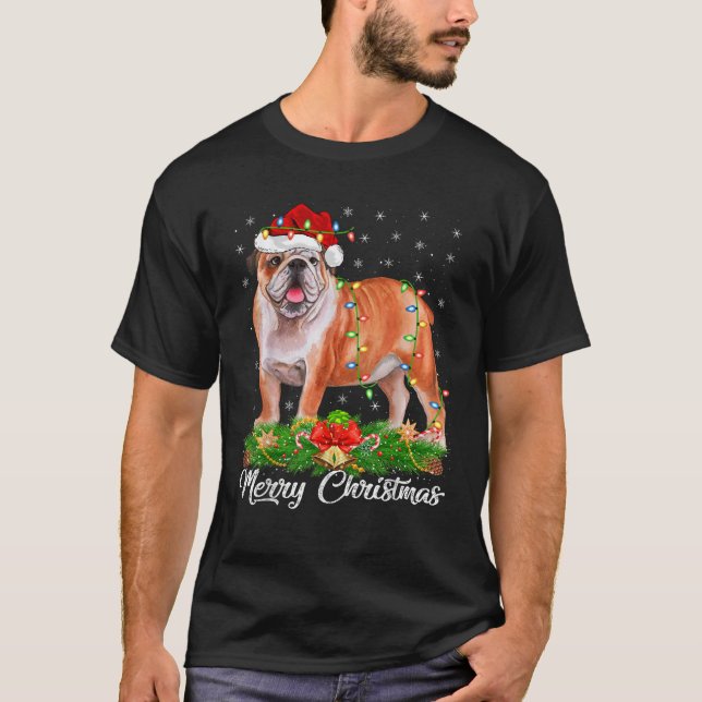 Xmas LichtDeco Weihnachtsmannmütze English Bulldog T-Shirt (Vorderseite)