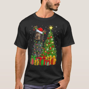 Xmas Lichter Deutscher Drahthaar Hund Weihnachten T-Shirt