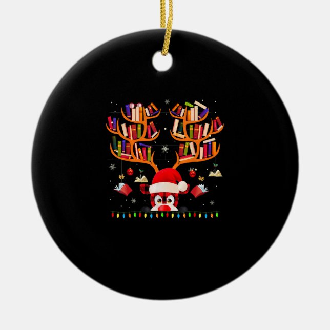 Xmas Light Book Lover Librarian Library Books Rein Keramik Ornament (Vorne)