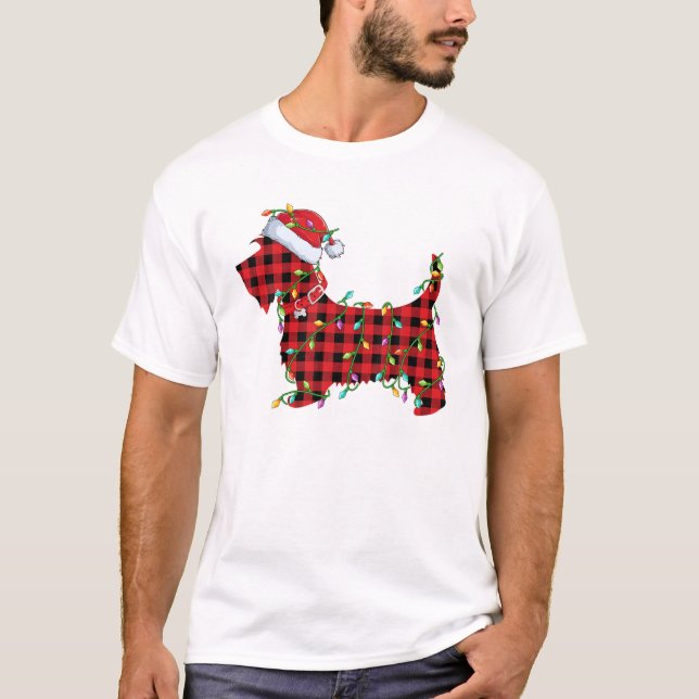 Xmas Lighting Buffalo Kariert Scottie Dog C T-Shirt (Vorderseite)