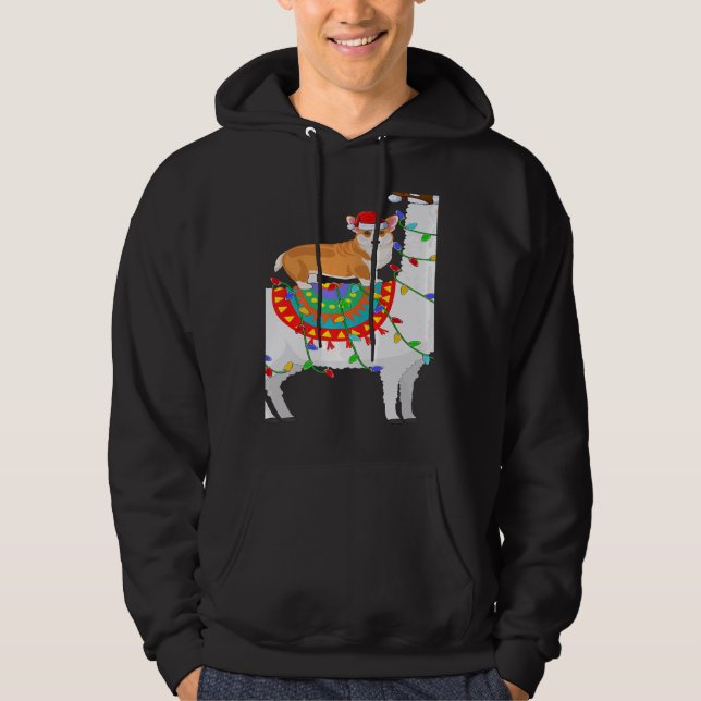 Xmas Lighting Corgi Dog Riding Llama Christmas Hoodie (Vorderseite)