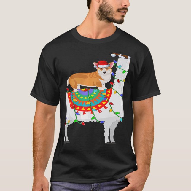 Xmas Lighting Corgi Dog Riding Llama Christmas T-Shirt (Vorderseite)