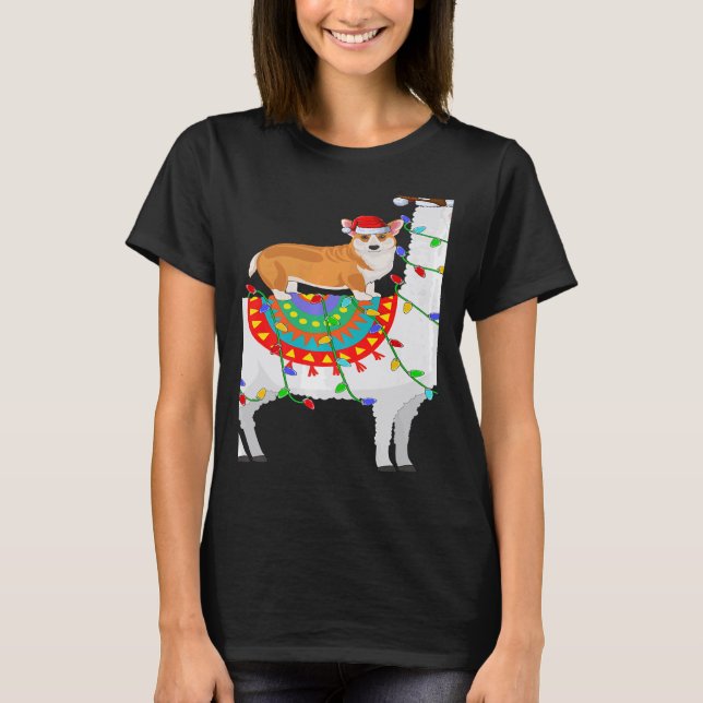 Xmas Lighting Corgi Dog Riding Llama Christmas T-Shirt (Vorderseite)