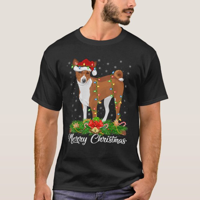 Xmas Lighting Decor Santa Hat Basenji Dog Christma T-Shirt (Vorderseite)