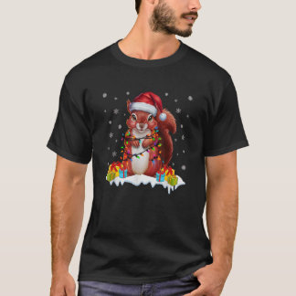 Xmas Lighting Eichhörnchen Tragen Weihnachtsmannmü T-Shirt