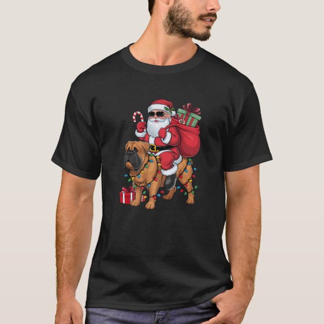 Xmas Lighting Funny Santa Riding Bullmastiff Dog C T-Shirt (Vorderseite)