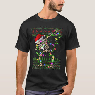 Xmas Lighting Funny Ugly Skeleton Santa Dabbing Ch T-Shirt