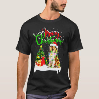 Xmas Lighting Matching Santa Rough Collie Dog Chri T-Shirt