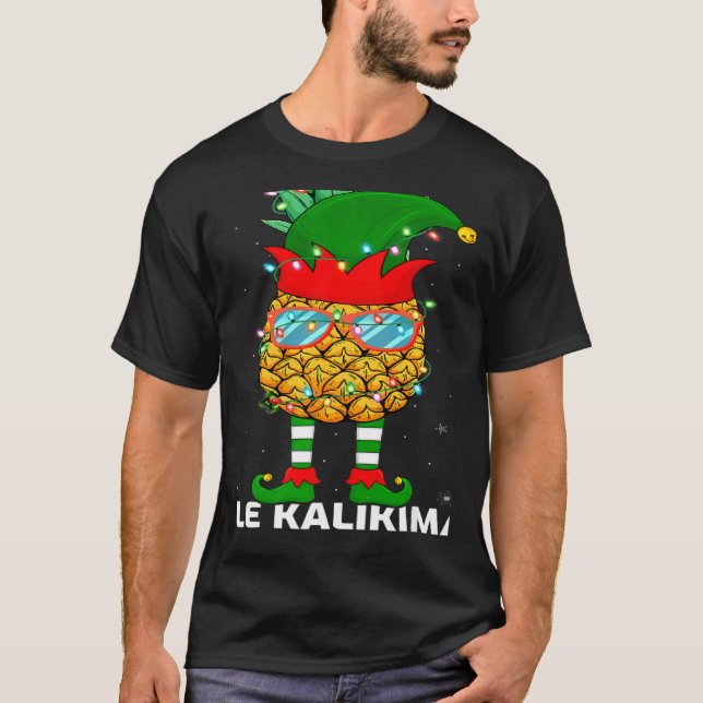 Xmas Lighting Mele Kalikimaka Pineapple Elf Christ T-Shirt (Vorderseite)