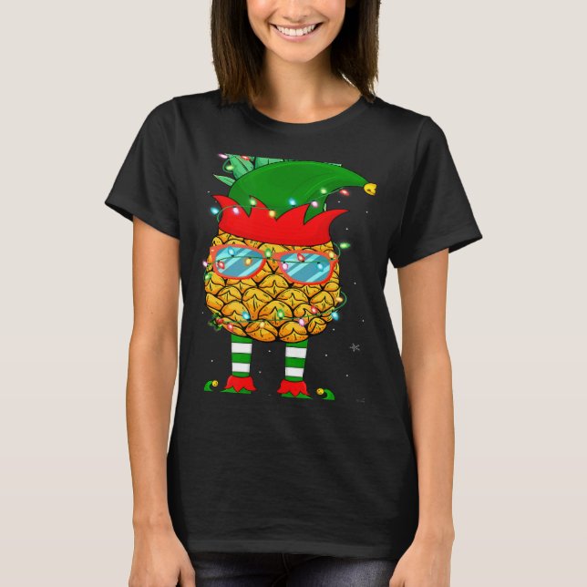 Xmas Lighting Mele Kalikimaka Pineapple Elf Christ T-Shirt (Vorderseite)