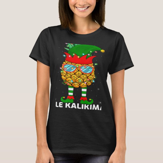 Xmas Lighting Mele Kalikimaka Pineapple Elf Christ T-Shirt (Vorderseite)