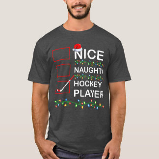 Xmas Lighting Nice Naughty Hockey Player Christmas T-Shirt