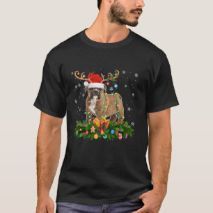Xmas Lighting Rentier Weihnachtsmannmütze Bulldog T-Shirt