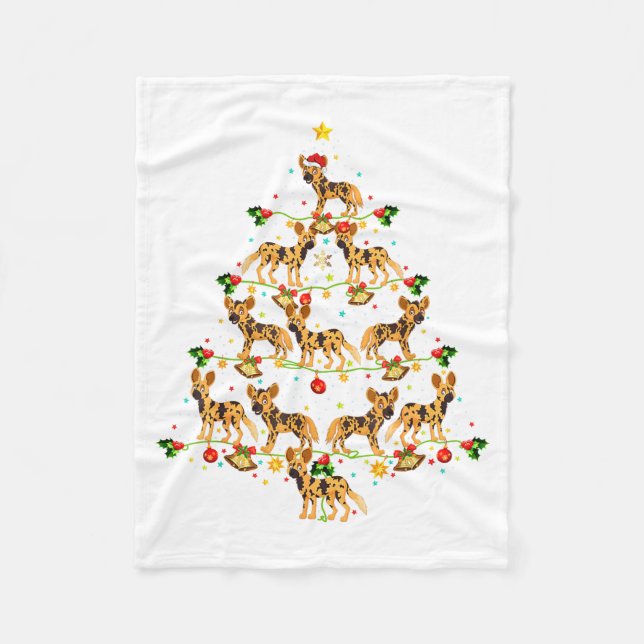 Xmas Lighting Santa African Wild Dog Christmas Tre Fleecedecke (Vorderseite)