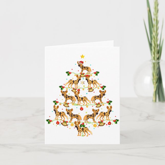 Xmas Lighting Santa African Wild Dog Christmas Tre Karte (Vorderseite)