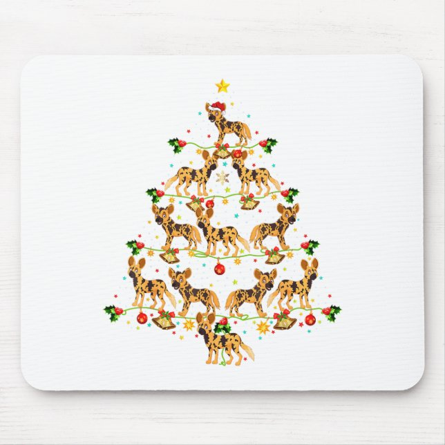 Xmas Lighting Santa African Wild Dog Christmas Tre Mousepad (Vorne)