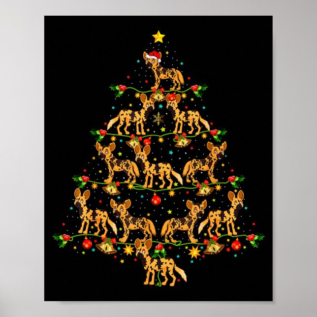 Xmas Lighting Santa African Wild Dog Christmas Tre Poster (Vorne)