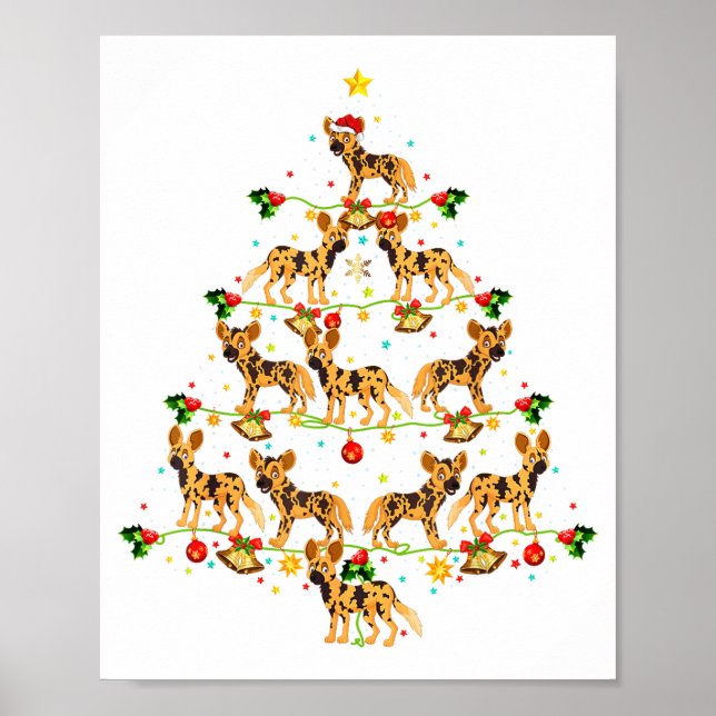 Xmas Lighting Santa African Wild Dog Christmas Tre Poster (Vorne)