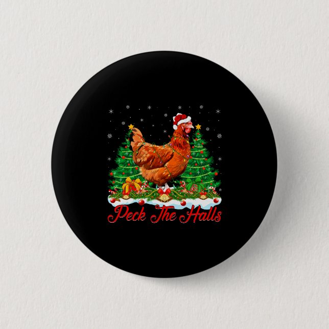 Xmas Lighting Santa Hat Chicken Christmas Tree  Button (Vorderseite)