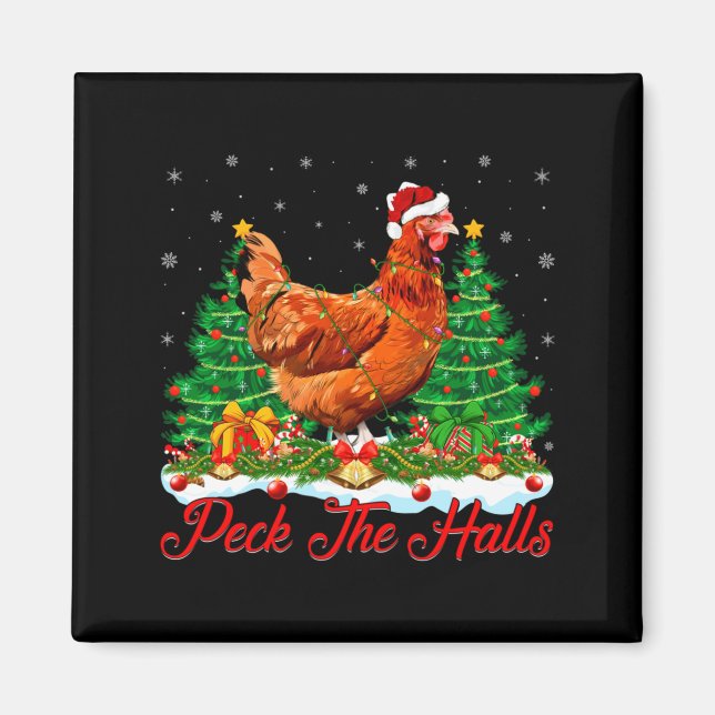 Xmas Lighting Santa Hat Chicken Christmas Tree  Magnet (Vorne)