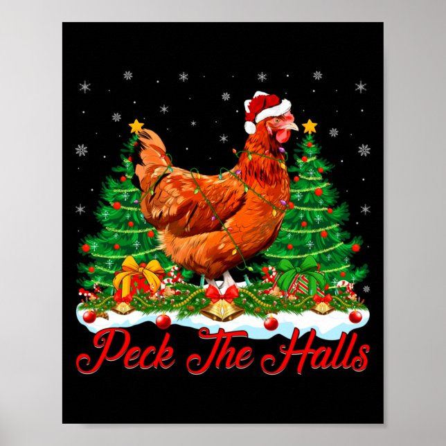 Xmas Lighting Santa Hat Chicken Christmas Tree  Poster (Vorne)