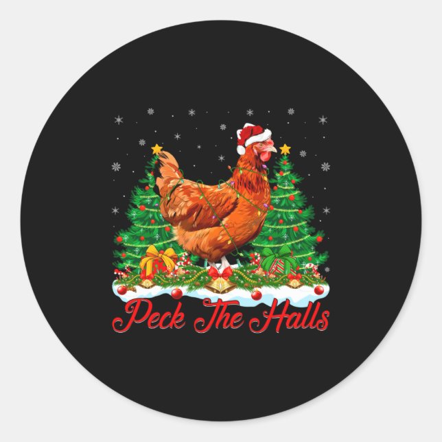Xmas Lighting Santa Hat Chicken Christmas Tree  Runder Aufkleber (Vorderseite)