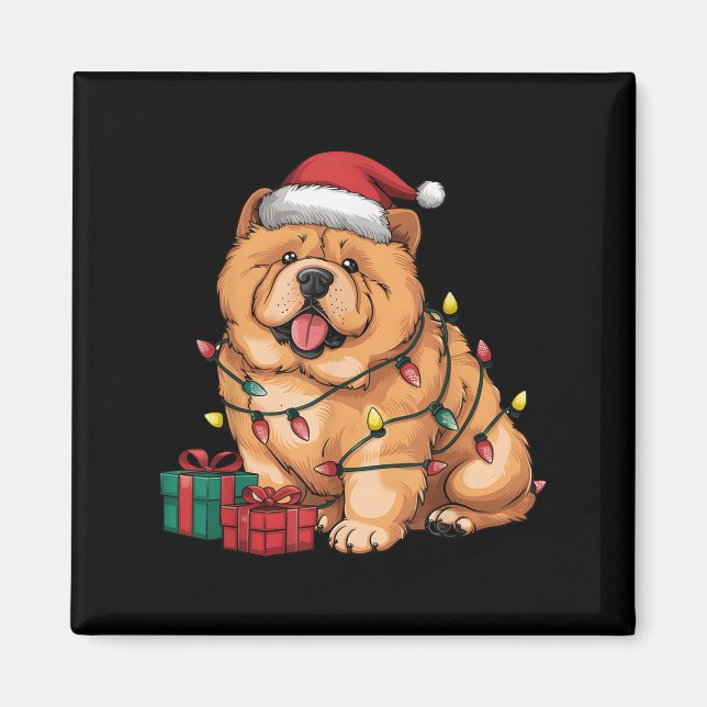 Xmas Lighting Santa Hat Chow Chow Dog Christmas Fo Magnet (Vorne)