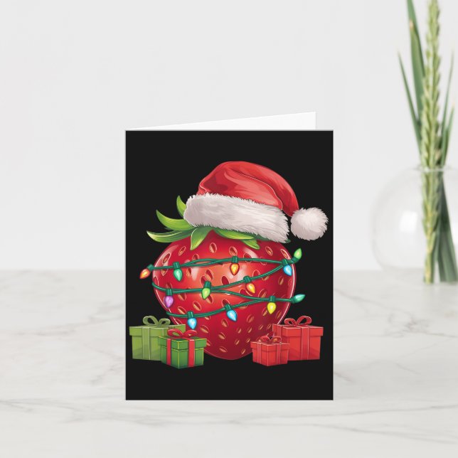 Xmas Lighting Santa Hat Strawberry Christmas  Karte (Vorderseite)