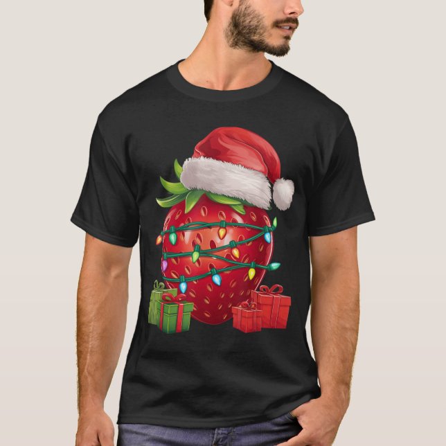 Xmas Lighting Santa Hat Strawberry Christmas  T-Shirt (Vorderseite)