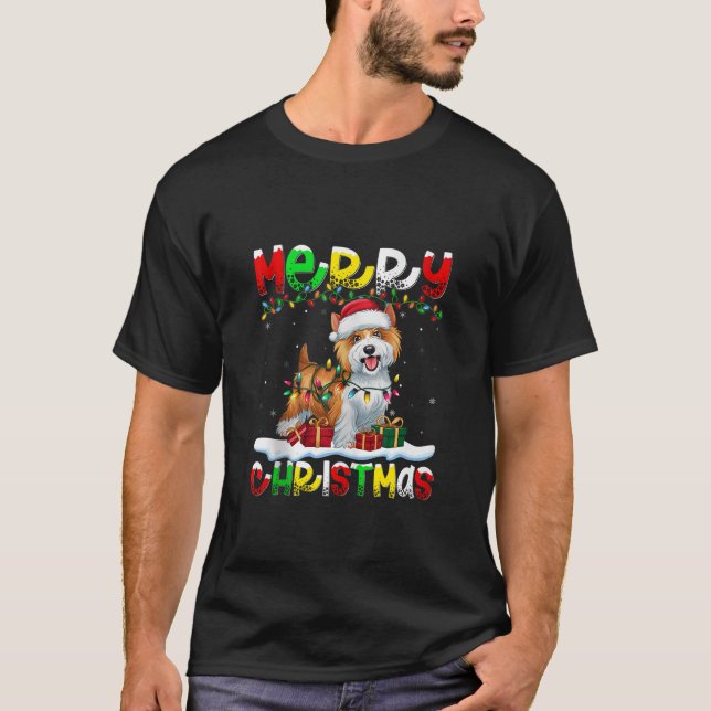 Xmas Lighting Santa Hat Tibetan Terrier Dog Merry  T-Shirt (Vorderseite)