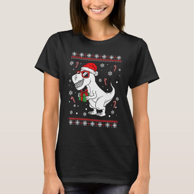 Xmas Lighting Santa Hat Ugly Rex Dinosaurs Christm T-Shirt (Vorderseite)